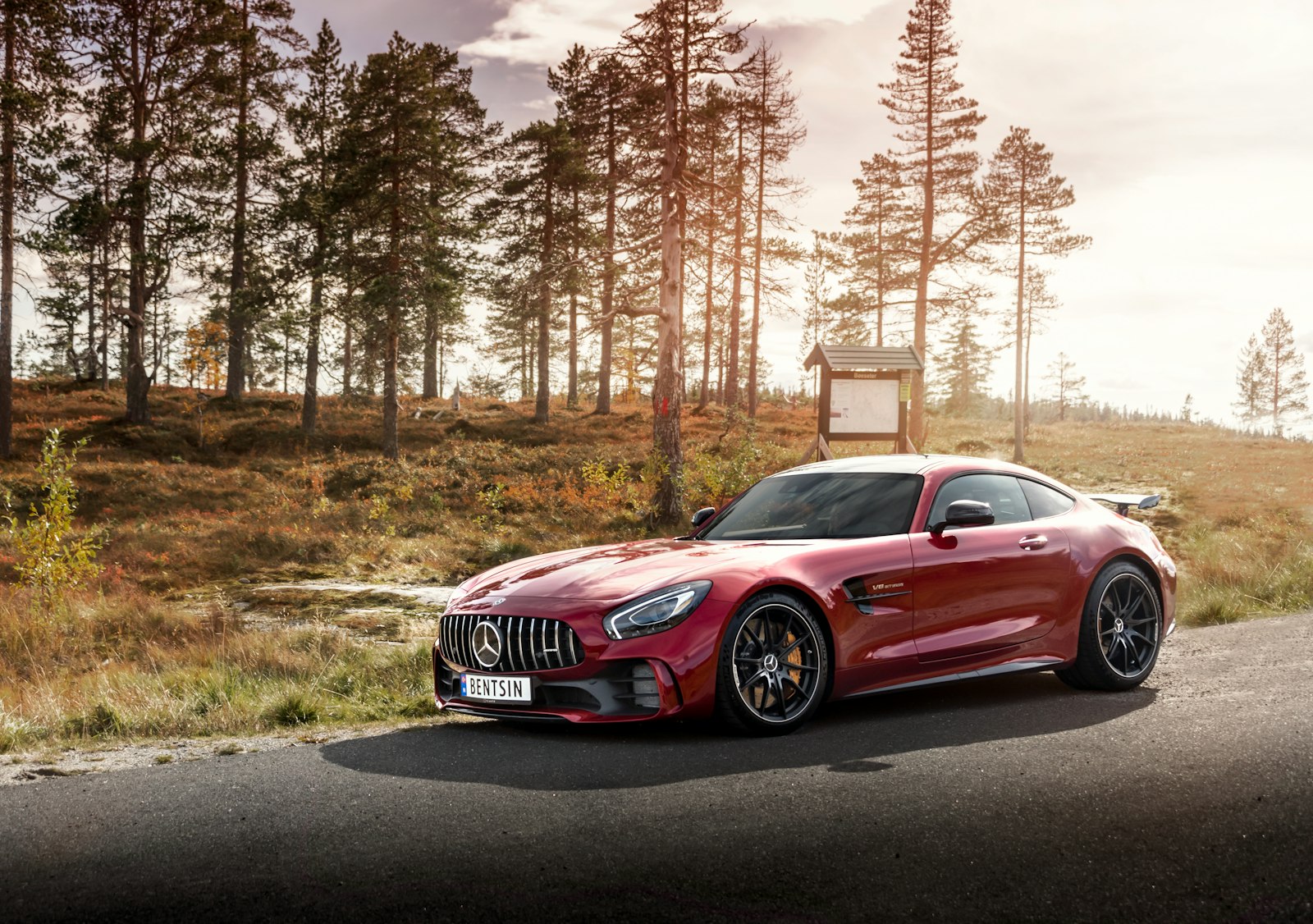 Modern car on a scenic road